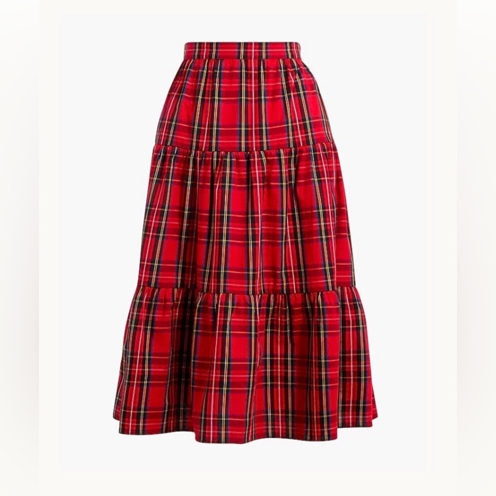 J. Crew Factory Red Plaid Tiered A-Line Skirt